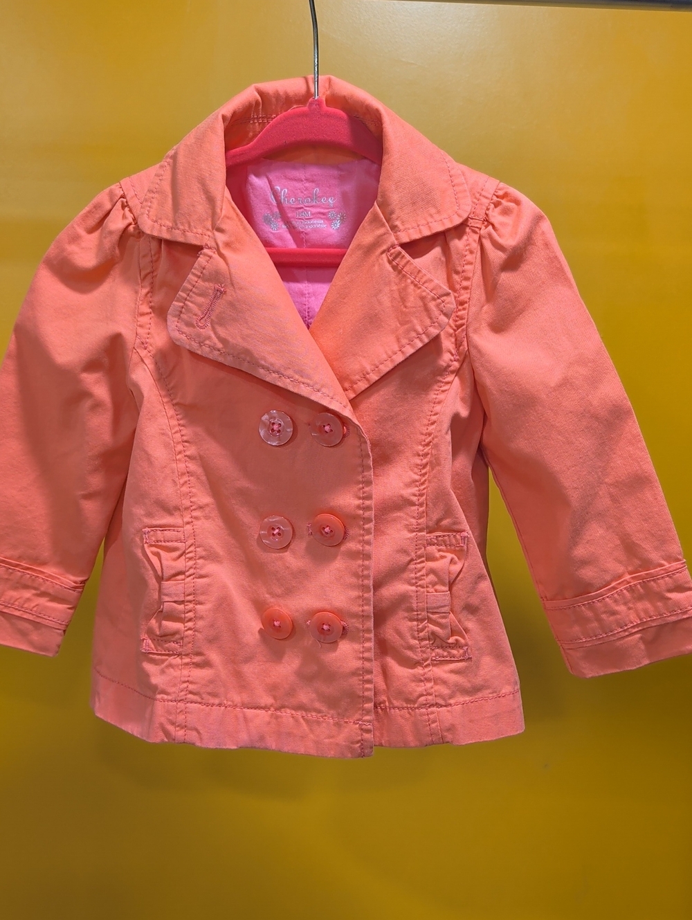 Cherokee Girls' Coral Double-Breasted Peacoat Size 18M